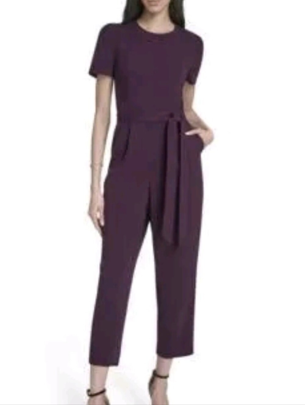Calvin Klein Jumpsuit short puff sleeves two waist pockets Sz 8 NWT